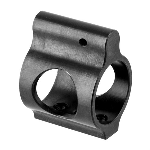 Faxon Firearms AR-15 Low Profile Gas Block er laget av høystyrkestål, perfekt for lettbygde rifler, med 3-skruer for sikker montering og en stilren svart finish.