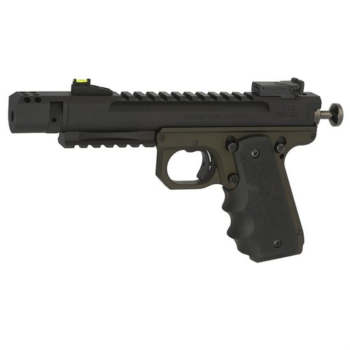 Oppdag Volquartsen Scorpion .22 LR pistol med 4.5" løp og Hogue-grep. Perfekt for presisjon og komfort på skytebanen! ✨