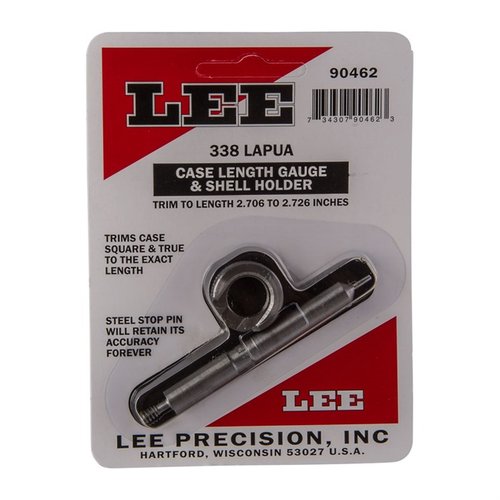 CASE LENGTH GAUGES fra LEE PRECISION gir en presis og enkel måte å trimme til lengde og kvadrere hylsemunnen, brukt med Cutter og Lock Stud.