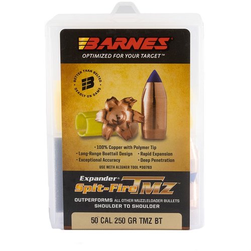 BARNES SPIT-FIRE TMZ BULLETS gir eksepsjonell presisjon og kraft med 250GR vekten, perfekt for 50 caliber (0.510