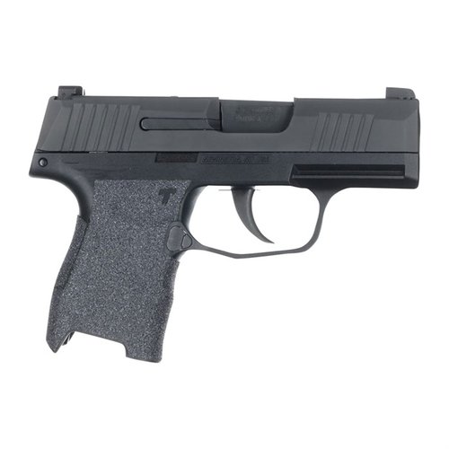 TALON Grips for Sig Sauer P365 gir full dekning på sidepanelene, tommelstøtten, under avtrekkeren og på bakstykket for bedre grep og kontroll.