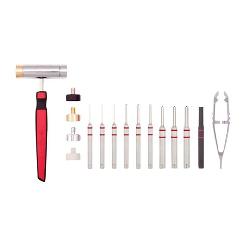 ACCU-PUNCH® Hammer & Roll Pin Punch Set har ergonomisk hammer med utskiftbare hoder og presise puncher for enkel installasjon av roll pins i våpen.