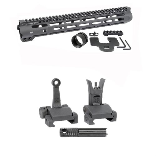 AR-15 Slim Line Handguards med Flip-Up Combat Sights tilbyr M-LOK fester, kontinuerlig Picatinny-skinne og justerbare sikter for optimal presisjon.