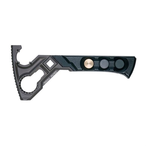 Real Avid Armorer's Master Wrench tilbyr en ergonomisk, multifunksjonell løsning for AR-15 med sikker grep, integrert hammer og presise overflater for enkel montering.