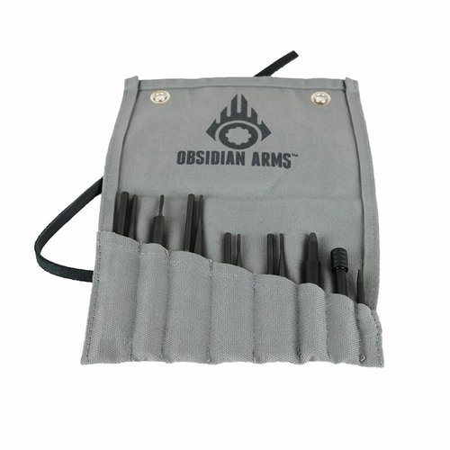 Obsidian Arms AR-15 12-delt punch-set tilbyr alt du trenger for å bygge eller demontere AR-15, laget av slitesterk 4140 legeringsstål med livstidsgaranti.
