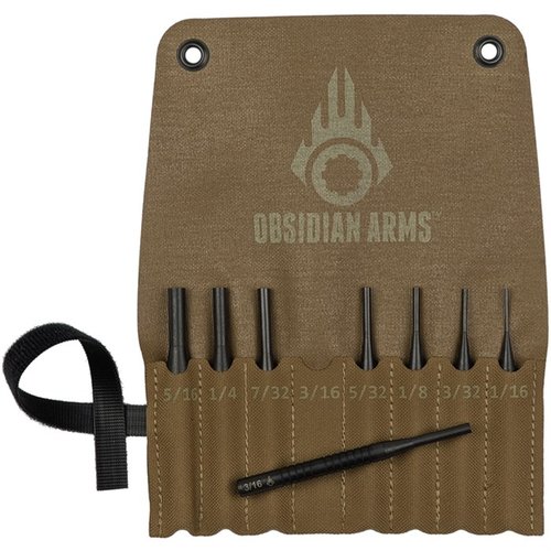 Obsidian Arms Standard 8-Piece Punch Set er lett å ta med seg, inkluderer populære størrelser og er laget av slitesterk 4140 alloy steel for langvarig bruk.