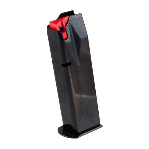 SIG SAUER P226 15RD MAGAZINE fra Meccanica del Sarca tilbyr høy kvalitet med blued finish, polymer follower og vindusåpninger for enkel kartusjvurdering.