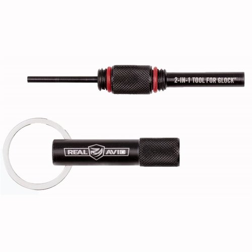 Dette 2-i-1 verktøyet for Glock® er essensielt for rengjøring og vedlikehold, med mulighet for å bytte front sights og bære nøkler.