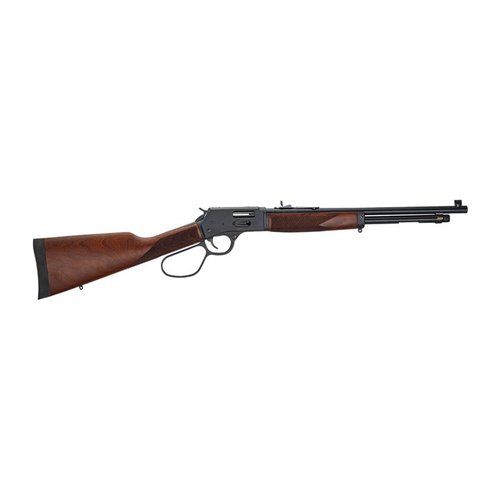 .30-30 riflen fra Henry Repeating Arms er lett, manøvrerbar og perfekt for jakt, med en stålreceiver, sjekket amerikansk valnøttskjefte og sideåpning.