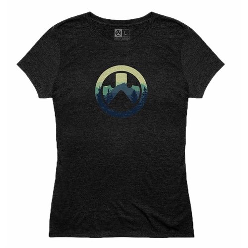 Kvinnens Cascade Icon Logo T-skjorte i Charcoal Heather er laget av 52% bomull og 48% polyester, med komfortabelt design og slitesterk søm.