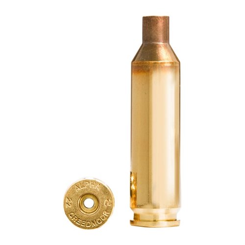 Alpha Munitions 22 Creedmoor brass gir et optimalt valg for høyhastighetsprosjektiler, med lang levetid og tilgjengelig med Large eller Small Rifle primer.
