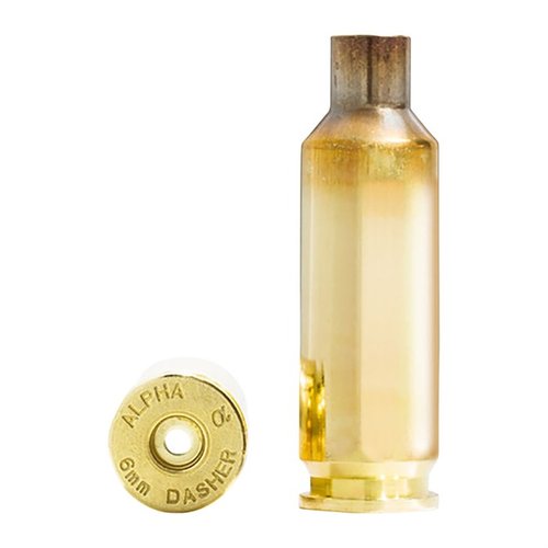 6mm Dasher brass fra Alpha Munitions gir økt kapasitet, langvarig ytelse med OCD teknologi, og leveres i 100 stk beskyttede plastkasser for sikker frakt.