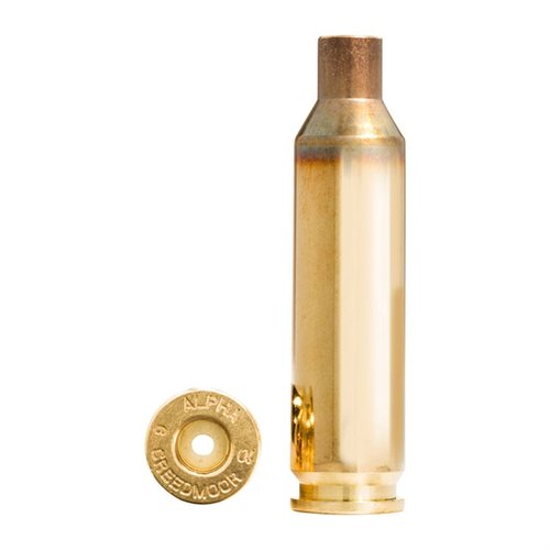 Alpha 6mm Creedmoor brass med OCD teknologi gir lengre levetid for primerlommer og hylser, tilgjengelig med Large eller Small Rifle prime pockets.