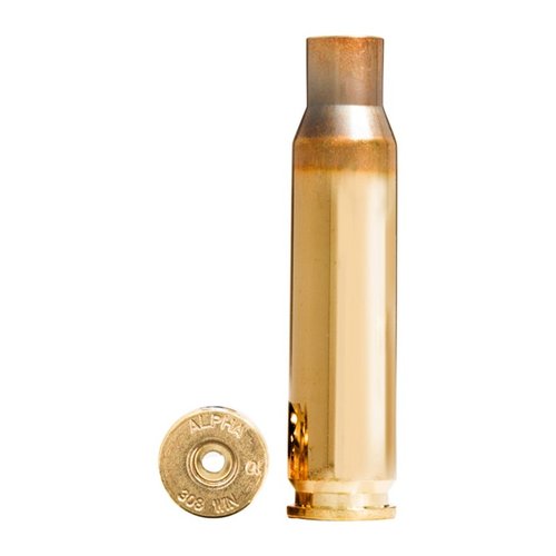 Alpha 308 Winchester brass med OCD teknologi for lengre levetid på primerlommer og hylser, tilgjengelig med stor eller liten rifleprime, 100 stk per eske.