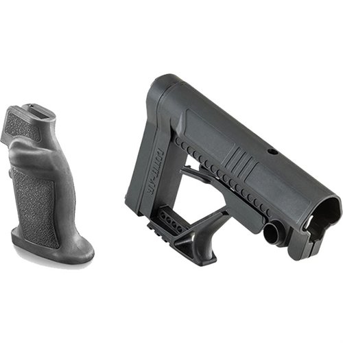 MBA-5 Buttstock er lett, justerbar og har paddle-style justering, med komfortabel cheek weld og Picatinny rail for tilbehør, perfekt for AR.