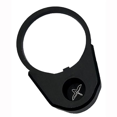 AR-15 end plate med 3 QD sling swivel sockets i stål, designet for maksimal funksjonalitet, med mulighet for stakbare castle nuts og kompakt sammenlegging av kolben.