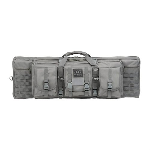 DELUXE SINGLE TACTICAL RIFLE CASE fra BULLDOG CASES har glidelåsrom for rifler med justerbare Velcro-bånd, ekstra rom for tilbehør og magasiner, og MOLLE-kompatibilitet.