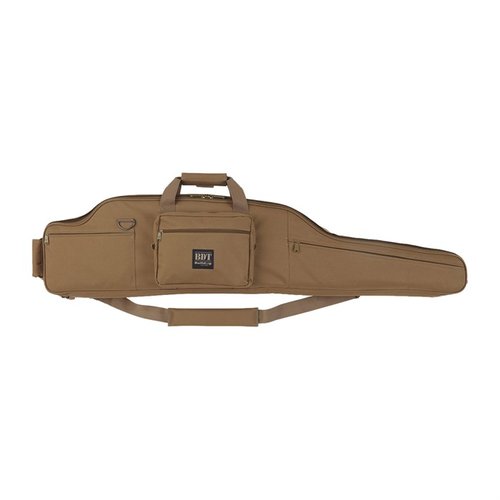 BDT TACTICAL LONG-RANGE RIFLE CASE har et slitesterkt 600 denier vannavstøtende ytre, varmestabilt fôr, justerbare Velcro-fester og låsbare glidelåser.