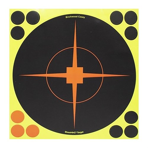 SHOOT-N-C® 12" bullseye mål gjør treff synlige med fluorescerende farger, har selvklebende bakside og inkluderer reparasjonslapper for enkel bruk.