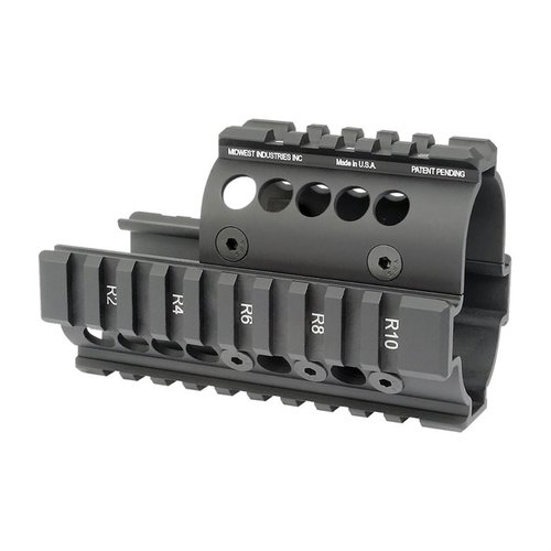 Midwest Industries Mini Draco Handguard installeres på minutter uten gunsmith-verktøy, har lettvekts 6061 aluminium, T-marked mil-spec rails og veier kun 9,5 oz.
