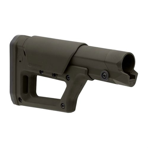 Magpul PRS Lite er en lett, justerbar buttstock for AR-15 og AR .308, med justering for høyde og lengde, og laget for å tåle militære krav.