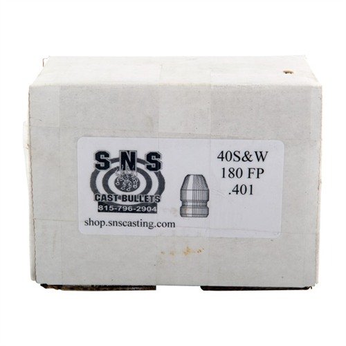 .40 kaliber støpte pistolkuler fra SNS gir høy presisjon og konsistens med 92% bly, 6% antimon og 2% tinn, ideelle for både pistol og rifle.
