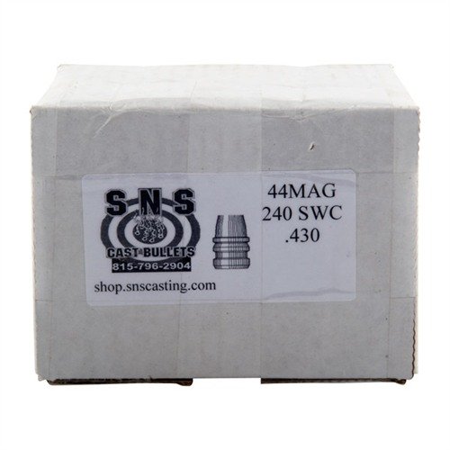 .44 kaliber støpte pistolkuler fra SNS gir høy presisjon med en 92% bly, 6% antimon og 2% tinn-legering. 18 Brinnell hardhet, 500 stk per eske.