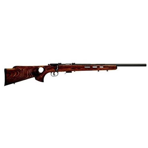 Savage 93R17 BTV har en laminert, ventilerte tommelgrepstock og tungt løp, med AccuTrigger for sikkerhet og justerbarhet, perfekt for småvilt og skadedyr.