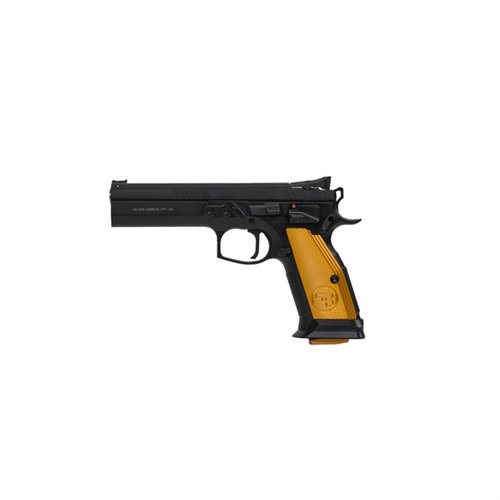 CZ 75 Tactical Sport har en slankere triggerguard, forbedret grepgeometri, finere sjekkering, tommelstopp og fullt justerbare sikter for optimal presisjon.