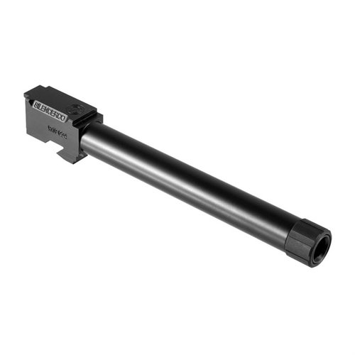 Silencerco’s threaded barrels for Glock® er laget av 416R rustfritt stål, tilgjengelig i svart nitride eller naturlig rustfritt stål, passer til Gen 3 og Gen 4.