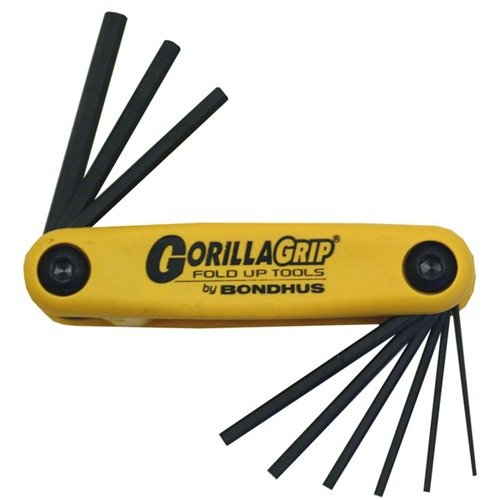Bondhus Gorilla Grip® Fold-Up Wrench Sets tilbyr holdbare og kompakte verktøy med ergonomisk håndtak, perfekt for vedlikehold av våpen og enkel oppbevaring.