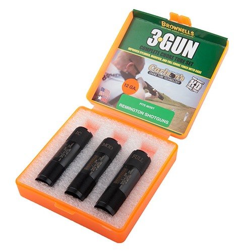 Brownells 3-Gun Extended Choke Tube Set for Remington gir deg tre choker i rustfritt stål for optimal presisjon i 3-Gun konkurranser.