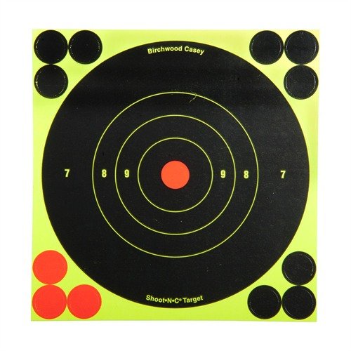 SHOOT-N-C® TARGET gir tydelige treff med lysende halo ved treff, selvklebende bakside, og inkluderer reparasjonslapper for enkel bruk.