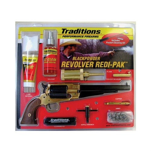 Traditions 1858 Army Redi-Pack .44 Cal med 8" blued octagon barrel kombinerer klassisk design med moderne ytelse, perfekt for både samlere og skyttere.