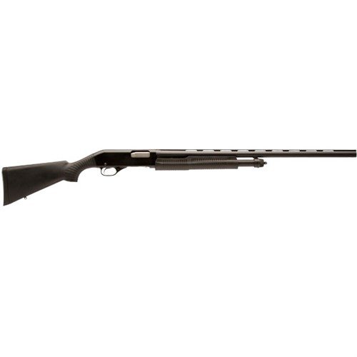 STEVENS 320 FIELD PUMP 12GA 28" tilbyr pålitelig ytelse med glatt syklus, robust syntetisk skjefte, og 5+1 kapasitet for allsidig jakt.