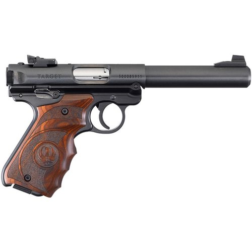 Ruger Mark IV Target 22 LR har enkel én-knapps demontering, presis CNC-maskinert grep, og en kaldhamret pipe for overlegen nøyaktighet og holdbarhet.