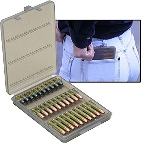 MTM Ammo-Wallet for 30 Round 22 Long Rifle og 17 HRM Mach 2 gir enkel oppbevaring, beskyttelse og rask tilgang til ammunisjon for skyteentusiaster.