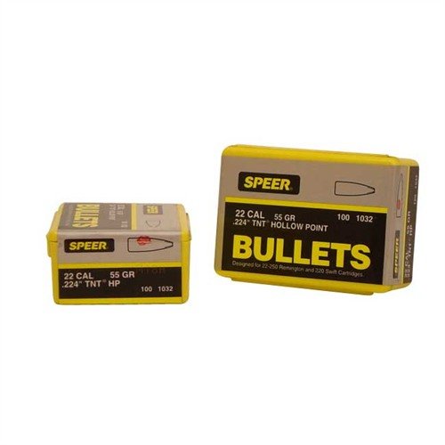 Speer Bullet 22cal .224 55gr HP TNT gir utmerket presisjon og pålitelighet, perfekt for både jakt og skyting på bane.