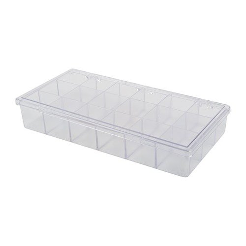Tøffe, gjennomsiktige COMPARTMENT BOXES i klar Polypropylene for rask identifisering av innhold. Motstandsdyktig mot olje og løsemidler, sprøytetett og holdbar.
