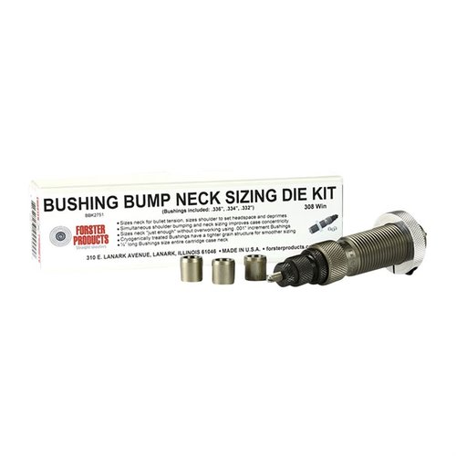 Forster Bushing Bump Neck Die Kits gir presisjonsladere muligheten til å kontrollere nakkens spenningsnivå med håndpolerte dies og nøye utvalgte bushings.