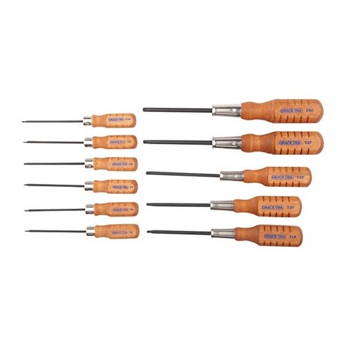 Grace USA's 11-delte Star Screwdriver Set er laget av høykvalitets 8650 Chromium-Vanadium stål, med presisjonspassform og håndtak i Maine-hardtre for langvarig bruk.