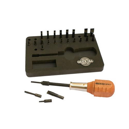 Grace USA Gunsmith 24-Bit Magnetic Tip Screwdriver Set tilbyr presisjonsfokuserte biter, magnetisk håndtak og organisert oppbevaring for effektiv våpenvedlikehold.