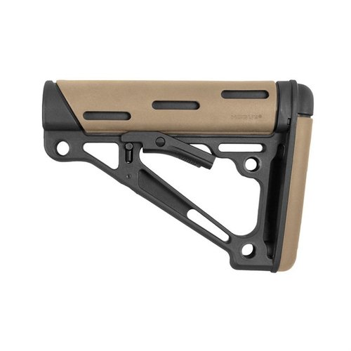 Hogue's OverMolded® sammenleggbare buttstock har forsterket polymerkonstruksjon, gummikinnstøtte, og anti-rattle passform for optimal stabilitet og komfort.