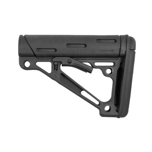 Hogue OverMolded® sammenleggbar buttstock har forsterket polymerkonstruksjon, gummiskulderstøtte og anti-rattle passform for sikker og stabil bruk.