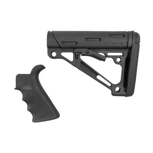 Hogues 2-delte kit inkluderer et finger-grooved beavertail gummigrep og en sammenleggbar buttstock, som gir komfort, stabilitet og flere festepunkter.