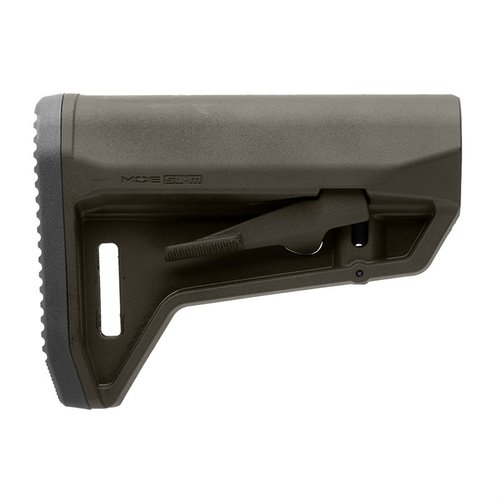 MOE SL-M Carbine Stock gir en kompakt, lett og justerbar løsning med non-slip gummibakstykke, ambidextrous frigjøringslås og M-LOK QD sling festepunkt.