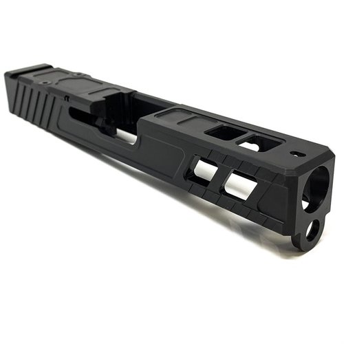 Marksman V4 Slide for Glock 19 Gen 3 er laget av herdet 17-4 rustfritt stål, med RMR-kompatibilitet, serrasjoner for bedre håndtering og QPQ Nitride-finish.