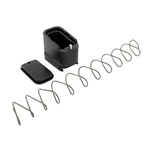 +5/4 magasinforlengelse til Glock 19/23 gir 5 ekstra skudd for Glock 19 og 4 ekstra for Glock 23, med enkel tilgang til fjær og følgesvenn.