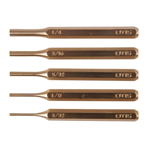 PRO+ 5-delt messing punch-set fra OTIS gir deg alt du trenger for gunsmithing hjemme, inkludert korrosjonsbestandige verktøy med chamfered striking surface.