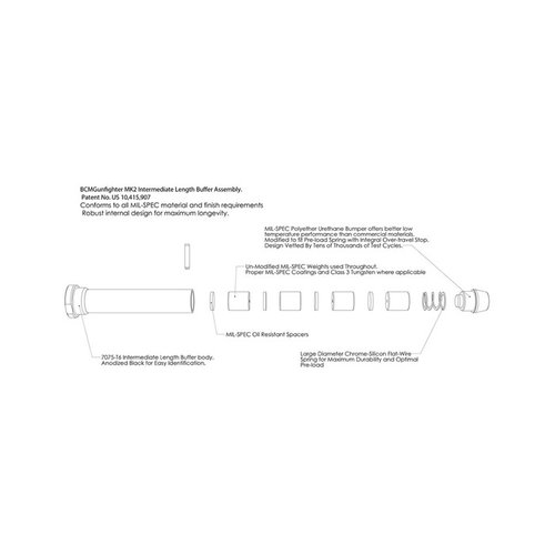MK2 MOD 1 Buffers reduserer følt rekyl og gir jevnere carrier hastighet, laget av 7075T6 aluminium for holdbarhet, kun for AR15 plattform.